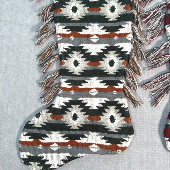 Southwestern Knit Christmas Stockings Fringe Aztec Pattern Holiday Decor Set - Picture 8 of 11